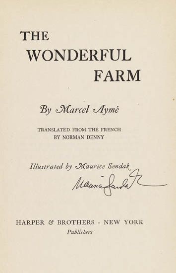 MAURICE SENDAK. Aymé, Marcel. The Wonderful Farm.